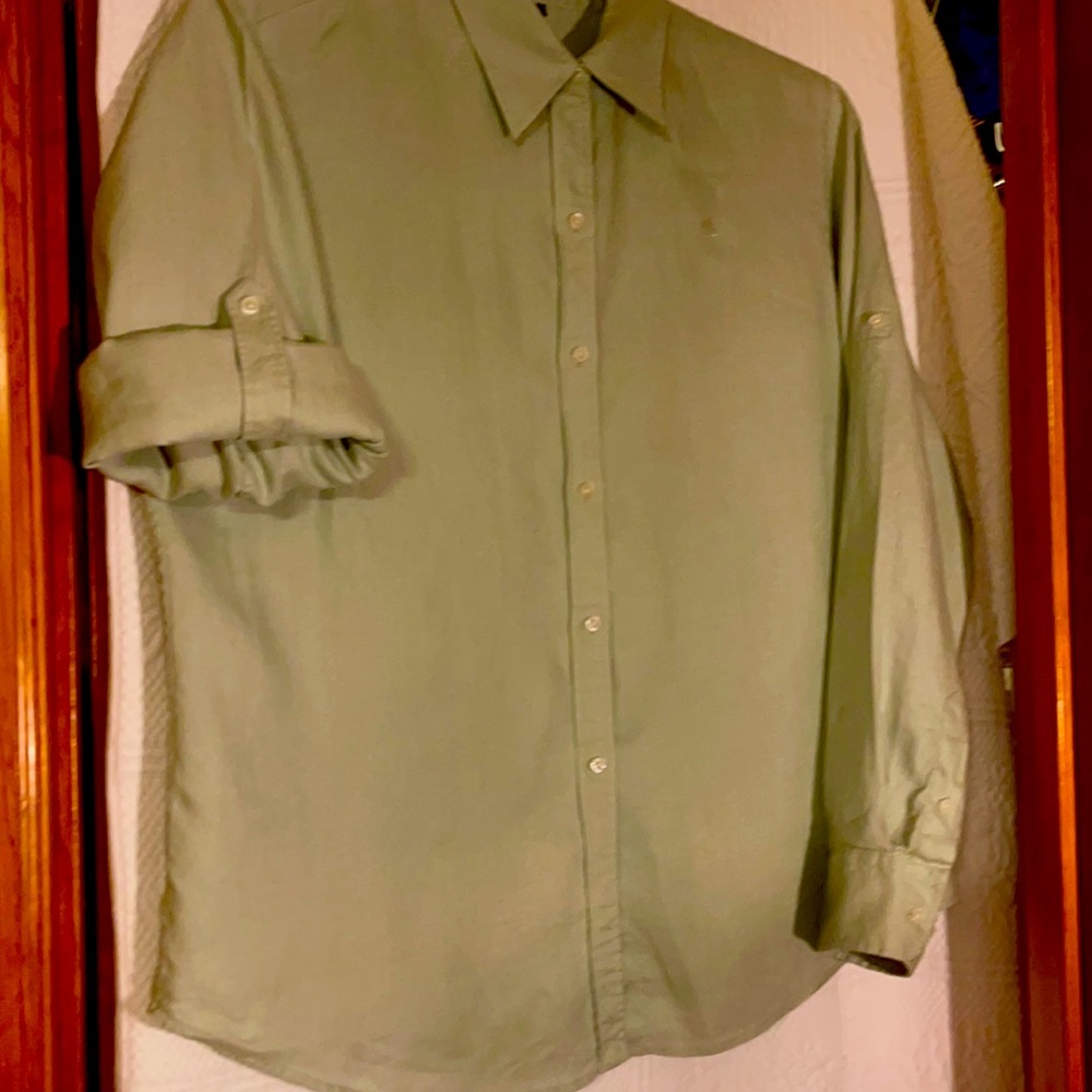 Lauren Ralph Lauren 100% linen mint green long sleeve button down shirt